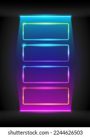 Abstract Colorful Neon Rectangle Frames Set. Vertical glowing background. Stock vector clipart with copy space.