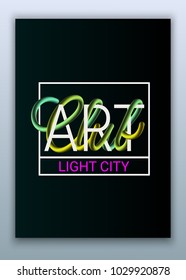 Abstract colorful neon shape. Club night party. A poster template for art cafes. A modern flyer. Dynamic movement and spray of colors. Vector illustration. Dark background.
