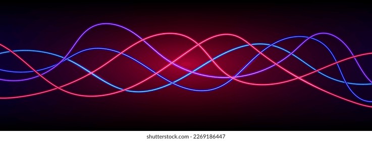 Abstract colorful neon wave gradient with line glowing on dark background. Futuristic creative shine backdrop. 3d render. Curved fantastic blend wavy lines geometric equalizer. Vector illustration.