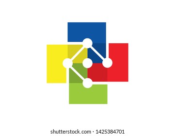 Abstract Colorful Network Connection: Modern Flat Design,  Positive and Collaborative Teamwork Concept.