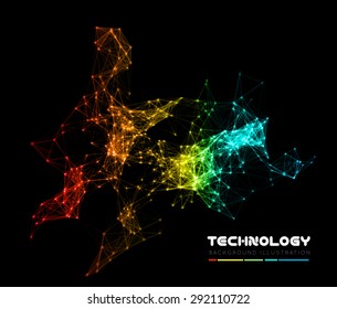 Abstract colorful network data connection. Vector technology background on black