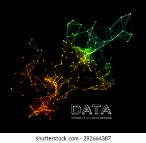 Abstract colorful network data connection. Vector technology background on black