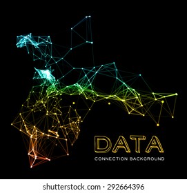 Abstract colorful network data connection. Vector technology background on black