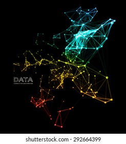 Abstract colorful network data connection. Vector technology background on black