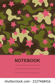 Abstract colorful notebook or book cover design. Woman camo pattern. Vector illustration.