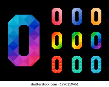 Abstract colorful number 0 or letter O 3D icon logo set. Suitable for printing use, corporate or app identity design isolated on black background.