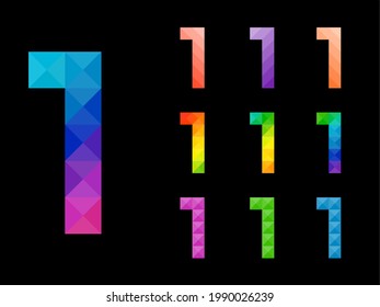 Abstract colorful number 1 3D icon logo set. Suitable for printing use, corporate or app identity design isolated on black background.