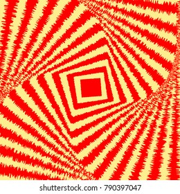 Abstract colorful optical illusion, creative vector background with red and yellow distorted stripes
