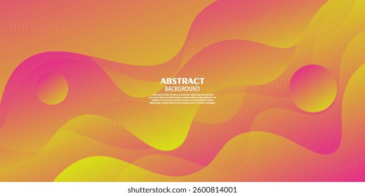 Abstract colorful orange and pink gradient background with wavy fluid shapes with geometric patterns. Vector Eps10