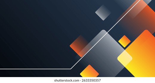 Abstract colorful orange square overlap pattern on dark color background. Simple design for background. Trendy and modern concept. Eps10 vector