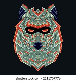 Abstract Colorful Ornament Doodle Art Wolf Illustration Cartoon Concept Vector. Suitable For Logo, Wallpaper, Banner, Background, Card, Book Illustration, T-Shirt Design, Sticker, Cover, etc