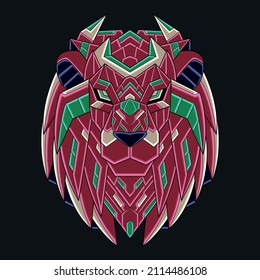 Abstract Colorful Ornament Doodle Art Lion Head Illustration Cartoon Concept Vector. Suitable For Logo, Wallpaper, Banner, Background, Card, Book Illustration, T-Shirt Design, Sticker, Cover, etc