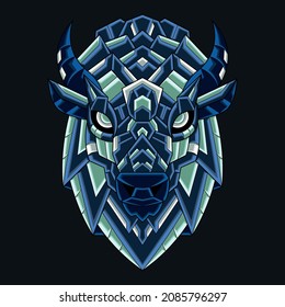 Abstract Colorful Ornament Doodle Bison Illustration Cartoon Concept Vector. Suitable For Logo, Wallpaper, Banner, Background, Card, Book Illustration, T-Shirt Design, Sticker, Cover, etc