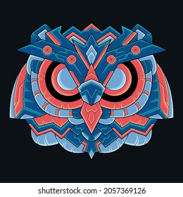 Abstract Colorful Ornament Doodle Mecha Robot Owl Zentangle Art Illustration Cartoon Concept Vector. Suitable For Wallpaper, Banner, Background, Card, Book Illustration, T-Shirt Design, Sticker, etc