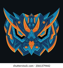 Abstract Colorful Ornament Doodle Mecha Robot Owl Zentangle Art Illustration Cartoon Concept Vector. Suitable For Wallpaper, Banner, Background, Card, Book Illustration, T-Shirt Design, Sticker, etc
