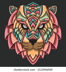 Abstract Colorful Ornament Doodle Zentangle Art Tiger Illustration Cartoon Concept Vector. Suitable For Wallpaper, Banner, Background, Card, Book Illustration, T-Shirt Design, Sticker, Cover, etc