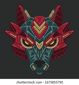 Abstract Colorful Ornament Doodle Zentangle Art Wolf Robot Illustration Cartoon Concept Vector. Suitable For Wallpaper, Banner, Background, Card, Book Illustration, T-Shirt Design, Sticker, Cover, etc