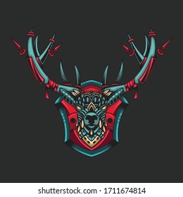 Abstract Colorful Ornament Doodle Zentangle Art Deer Illustration Cartoon Concept Vector. Suitable For Logo, Wallpaper, Tatto, Background, Card, Book Illustration, T-Shirt Design, Sticker, Cover, etc