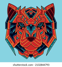 Abstract Colorful Ornament Doodle Zentangle Art Tiger Illustration Cartoon Concept Vector. Suitable For Logo, Wallpaper, Banner, Background, Card, Book Illustration, T-Shirt Design, Sticker, Cover