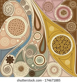 Abstract colorful ornamental pattern on beige background