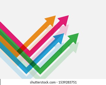 Abstract colorful overlap triangle pattern on white background with copy space, Vector illustration. Colorful Arrows in trendy flat style with transparency.
