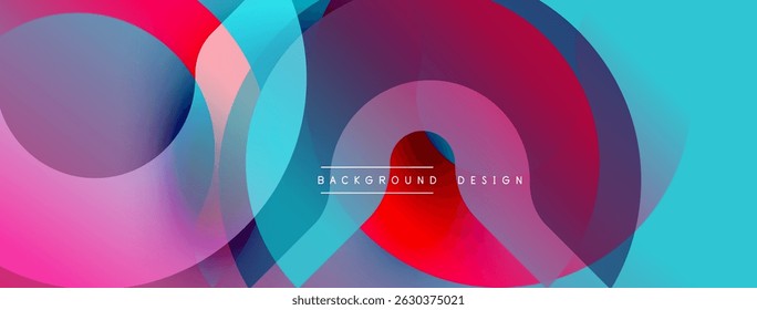Círculos sobrepostos coloridos abstratos criam efeito visual dinâmico. Design moderno adequado para banners, fundos, apresentações.