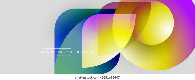 Abstract colorful overlapping circles create dynamic visual effect. Gradient hues blend smoothly, forming modern design element.