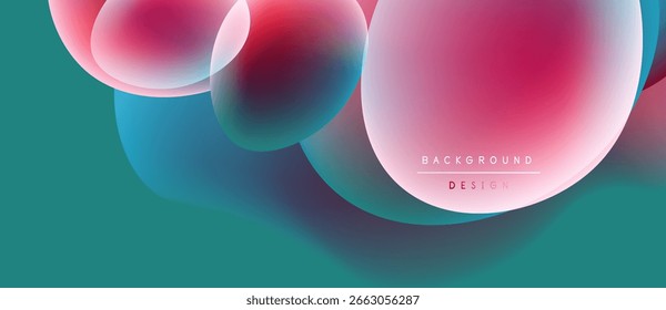 Abstract colorful overlapping circles create dynamic background. Teal, pink, blue hues blend seamlessly. Modern design element.