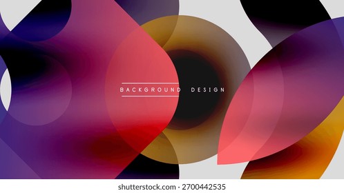 Abstrakte, farbige, überlappende Kreise erzeugen einen dynamischen visuellen Effekt. Farbverlauf-Schattierungen vermischen sich und bilden ein modernes Hintergrunddesign.