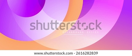 Abstract colorful overlapping circles create vibrant background. Soft gradients blend purple, orange, pink hues. Minimalist design.