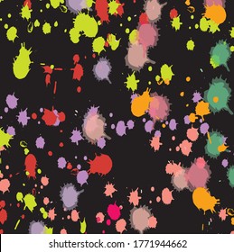 Abstract colorful paint brush and flick colours pattern with black background. nice watercolor paint splash colors texture background.