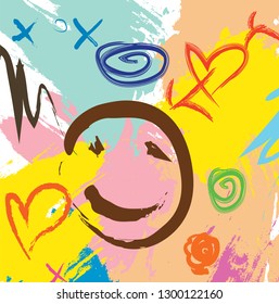 abstract colorful paint brush and hand drawn pattern background. kids cute sketch drawing