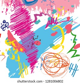 abstract colorful paint brush and scribble lines textures background. creative colourful nice brush strokes and hand drawn for your design. kids sketch drawing. vector illustration 