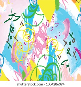 abstract colorful paint brush and scribble lines pattern background. colorful nice brush strokes and hand drawn for your design. kids sketch drawing pattern. modern beautiful grunge and stripes patter