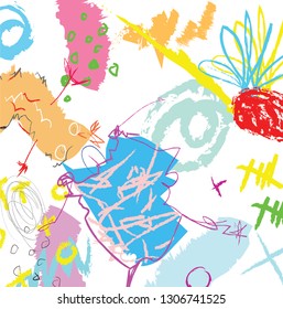 abstract colorful paint brush and scribble lines pattern background. kids cute sketch drawing pattern background. 
