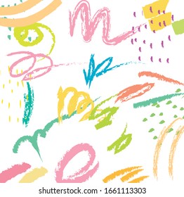 Pincel pintado de color abstracto y fondo de líneas de garabatos. coloridos trazos de pincel y dibujado a mano para su diseño.  bello fondo de rayas y gruesas. dibujo de niños lindos