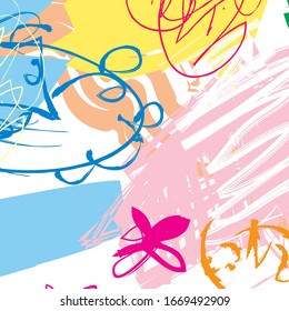 Abstract colorful  paint brush and  scribble lines pattern background. colorful  nice brush strokes and hand drawn for your design.  beautiful grunge and stripes  background. cute kids sketch drawing