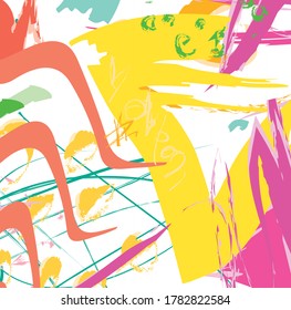 Resumen de pincel de pintura colorido y fondo de patrón de líneas de garabatos. coloridas pinceladas y fondo dibujado a mano.  bonito fondo de rayas y gruesas. dibujo de niños lindos