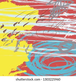 abstract colorful paint brush and strokes, hand drawn pattern background 