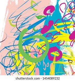 Abstract colorful paint brush and strokes, scribble pattern background. colorful nice brush strokes and hand drawn background. kids sketch drawing. 