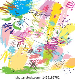Abstract colorful paint brush and strokes, scribble lines pattern background. colorful nice brush strokes and hand drawn background. cute kids sketch drawing background