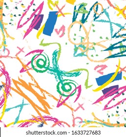 Abstract Colorful Paint Brush And Strokes, Scribble Lines Pattern Background. Creative Colorful Nice Brush Strokes And Hand Drawn Background. Cute Kids Sketch Drawing