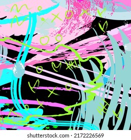 Abstract Colorful Paint Brush And Strokes, Scribble Pattern Background. Colorful Nice Hand Drawn For Your Design. Modern Beautiful Grunge And Stripes Backdrop