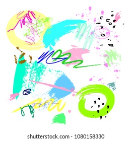 Abstract colorful paintbrush background. creative kids sketch drawing. abstract colorful brush strokes and colorful pencil on white background. abstract colorful paintbrush and marker pattern 