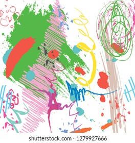abstract colorful paintbrush and scribble lines texture background. creative colorful nice brush strokes and hand drawn for your design. kids sketch drawing. vector illustration