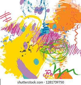 abstract colorful paintbrush and scribble lines texture background. creative colorful nice brush strokes and hand drawn for your design. kids sketch drawing. vector illustration. 