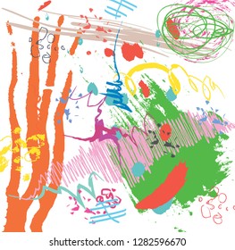 abstract colorful paintbrush and scribble lines texture background. creative colorful nice brush strokes and hand drawn for your design. kids sketch drawing. vector illustration