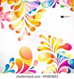 Resumen del patrón de arco-gota paisajista colorido sobre un fondo blanco. Gotas de color transparentes y tarjeta de diseño de círculos.  Ilustración vectorial. 