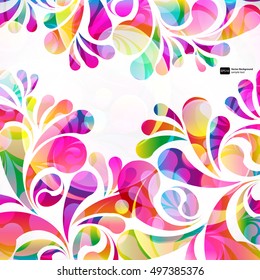 Resumen del patrón de arco-gota paisajista colorido sobre un fondo blanco. Gotas de color transparentes y tarjeta de diseño de círculos.  Ilustración vectorial. 