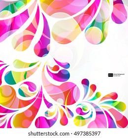 Abstrato colorido paisley arc-drop padrão em um fundo branco. Placa de design transparente colorida gotas e círculos.  Ilustração vetorial. 